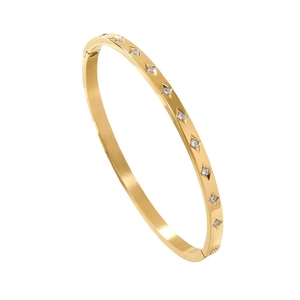 Elegant gold titanium steel bangle featuring 10 inlaid diamonds in a rhombus pattern design
