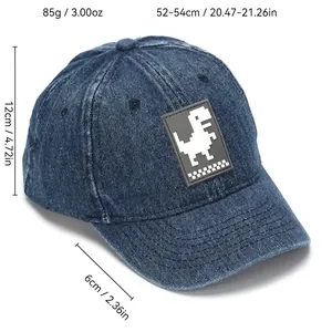 Classic blue denim kids baseball cap featuring a pixel dinosaur patch and sun visor
