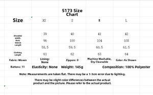 Detailed size chart for striped bow shirt including shoulder, bust and length measurements
