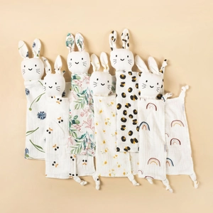Baby Security Blanket Cotton Muslin Gauze Comforting Towel Rabbit Animal Head Newborn Infant Sleeping Breathable