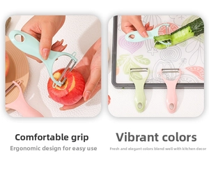 Ergonomic Y-shaped ceramic peelers in macaron colors for peeling fruits and vegetables