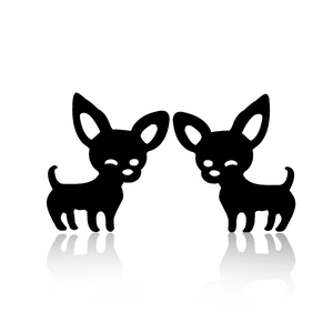 Cute black Chihuahua dog silhouette stud earrings in stainless steel on white background
