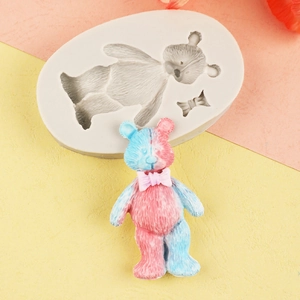 Cartoon bear silicone mold with bow for resin crafts and fondant cake decoration