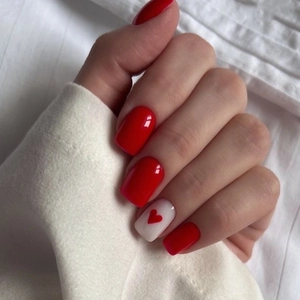 Red White Heart Press On Nails Glossy Short Square Artificial Nails For Women Valentine Day Sweet Romantic Manicure