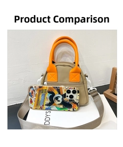 Mini beige and orange crossbody bag size comparison with smartphone showing scale