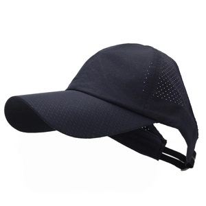 Navy blue breathable mesh baseball cap with high ponytail hole and long visor for sun protection