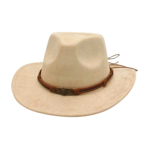 Chapeau de cowboy western en suédine beige avec bord large et badge tête de mort vintage
