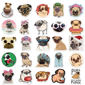 Set of 50 cute waterproof Pug dog cartoon stickers for laptops and journals