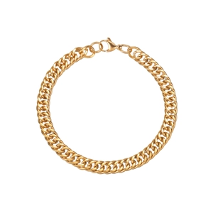 Classic gold-plated Cuban link bracelet with lobster clasp on a clean white background