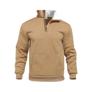 Men Sweatshirt Waffle Texture Fleece Lined Quarter Zip Pullover Casual Outdoor Stand Collar Pocket 100 Percent Polyester