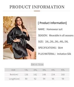 Detailed size guide for plus size ice silk nightgown ranging from 1XL to 5XL