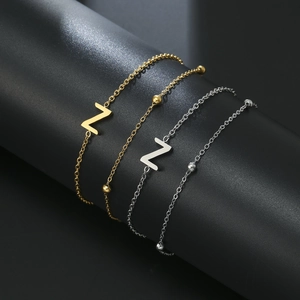 Minimalist stainless steel double-layered bracelet with letter Z charm and metal beads