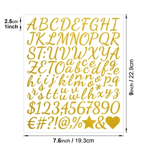 1-inch gold glitter alphabet and number stickers for graduation cap DIY decoration
