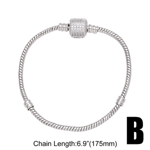 Classic silver snake chain bracelet with sparkling pave crystal barrel clasp 175mm