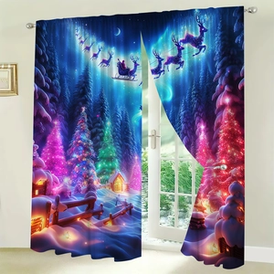 Detailed view of Christmas blackout curtains featuring Santa Claus and reindeer graphics