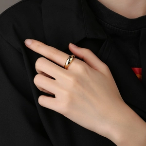 Gold star dome ring for women with starry zircon engraving in minimalist stackable style