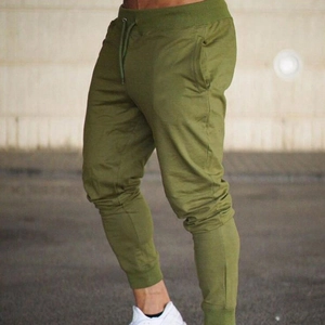 Slim fit men's olive green joggers with drawstring waist for running and gym training
