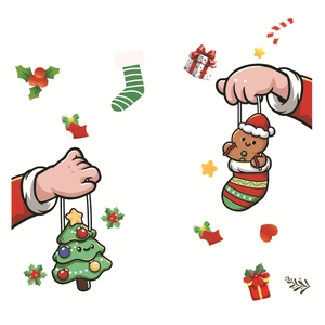 Stickers électrostatiques de Noël avec Père Noël, bonhomme de pain d'épice et sapin