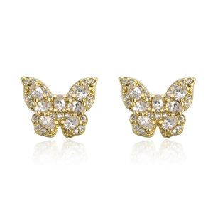 Luxurious 18K gold plated butterfly stud earrings with sparkling AAA cubic zirconia crystals