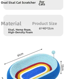 Detailed size chart for the large oval sisal cat scratcher bed with 61x40x12cm dimensions