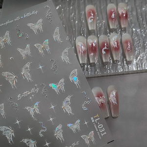 Autocollants Ongles Relief 5D Laser Holographique Papillon Serpent Étoile Motif Adhésif Y2K Décalcomanies Manicure