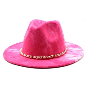 Chapeau Fedora Tie Dye À Bord Large Coton Polyester Avec Décoration Chaîne Dorée Et Künstliche Perles Élégant Pour Femmes