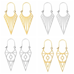 Stainless Steel Hollow Geometric Triangle Fan Shape Dangle Earrings Vintage Bohemian Style Jewelry For Women