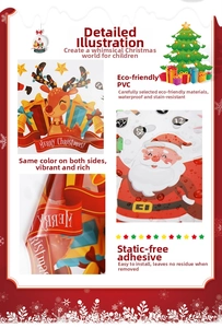 Detail of eco-friendly PVC static window stickers with Santa and reindeer motifs