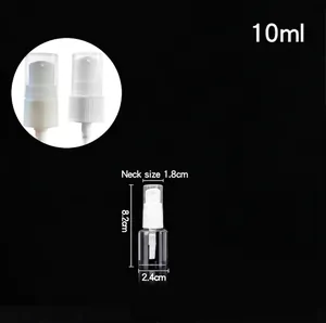 Detailed specs of 10ml clear PET travel spray bottle with 8.2cm height and spray head