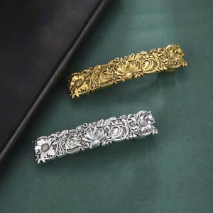 Vintage Rectangular Daisy Pattern Alloy Hair Clip Antique Gold Silver Embossed Floral Spring Clip Women Hair Accessories