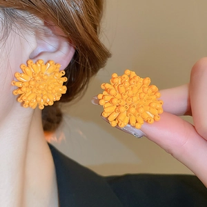 Elegant orange pearl flower stud earrings for women with a sweet and stylish floral design