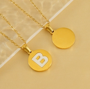 Polished 18K gold-plated stainless steel necklace featuring a round letter B pendant