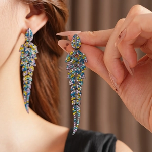 Détails de boucles d'oreilles feuilles en strass colorés avec cristaux vintage