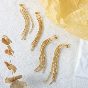 Boucles D'oreilles Pendantes À Pompons Longs Style Ins Rétro Acier Titane Avec Tige En Acier Inoxydable Plaqué Or