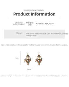 Detailed view of ethnic boho tassel earrings showing 20g weight and 9cm length dimensions