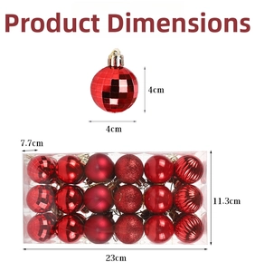 Product dimensions for 4cm red Christmas ball set with matte and glitter finishes