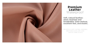 Detail of pink waterproof pebble grain leather texture showing durability and elasticity