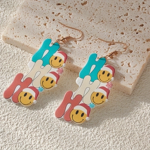 Ho Ho Ho Christmas Letter Earrings Acrylic Dangle Jewelry With Santa Hat Smiley Face Colorful Festive Holiday Gift