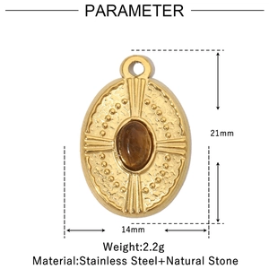 Detailed size parameters of 21x14mm vintage natural stone stainless steel pendant