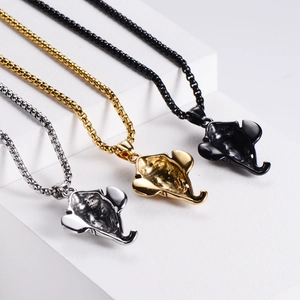 Retro hip-hop elephant head pendants in silver, gold and black stainless steel