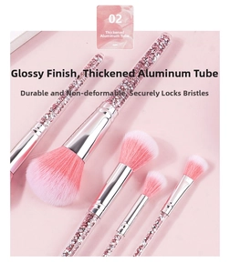 Detailed view of makeup brushes with diamond handles and thickened aluminum ferrules