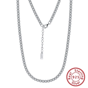925 Sterling Silver Minimalist Zirconia Tennis Necklace For Women Elegant Short Choker Adjustable Chain Fashion Jewelry