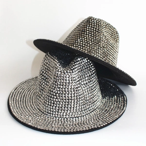 Sparkling rhinestone wide-brim sun hat for women in silver and dark grey finishes