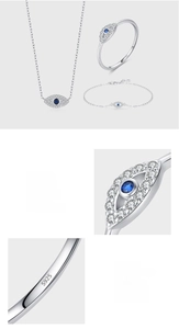 Detailed view of S925 sterling silver evil eye set with 5A cubic zirconia micro-pave stones