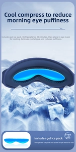 Detail of blue cooling gel eye mask with breathable honeycomb fabric for puffy eyes relief