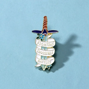 Sword Enamel Brooch Pin Alloy Metal Badge With Fighting Invisible Battles Quote Ribbon Banner Cartoon Jewelry Gift