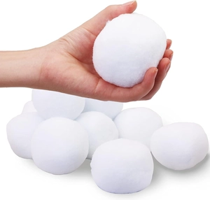Close-up of a white plush indoor snowball held in hand showing soft texture and size