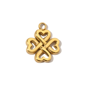Detail of a gold clover pendant with four intertwined hearts in stainless steel