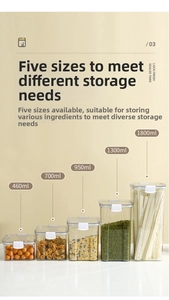 Five assorted sizes of airtight food storage containers with white locking lids