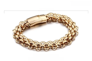 Detail of 13mm gold plated stainless steel curb chain with 18K vacuum plating finish